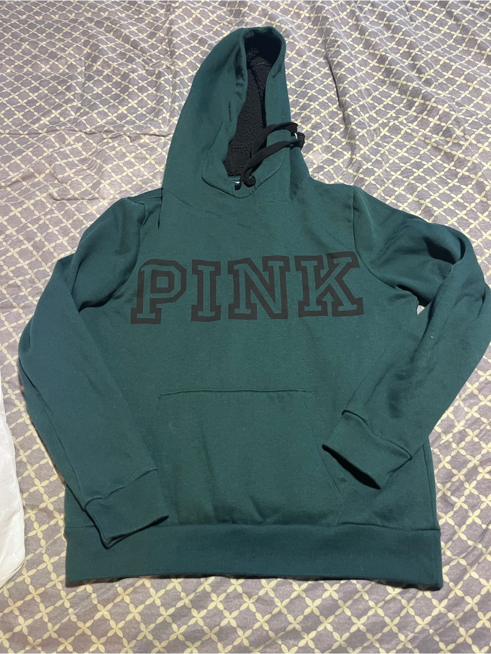 PINK Victoria's Secret Men's Forest Green Crewneck Hoodie with Black Logo